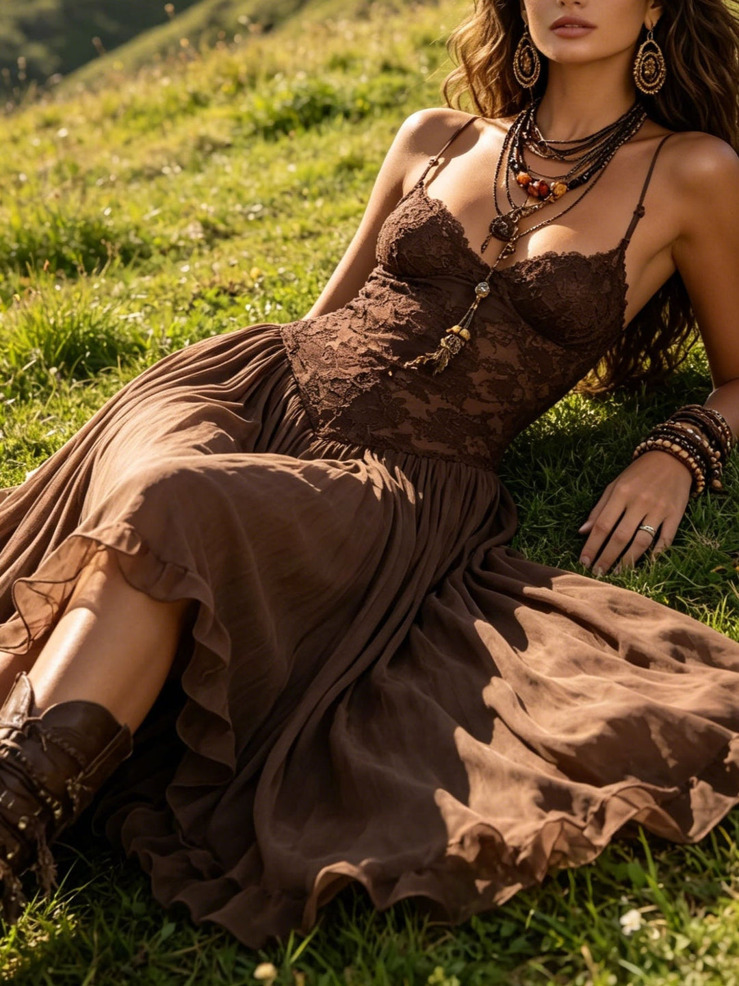 Marlene | Chiffon-Maxikleid mit Spitze