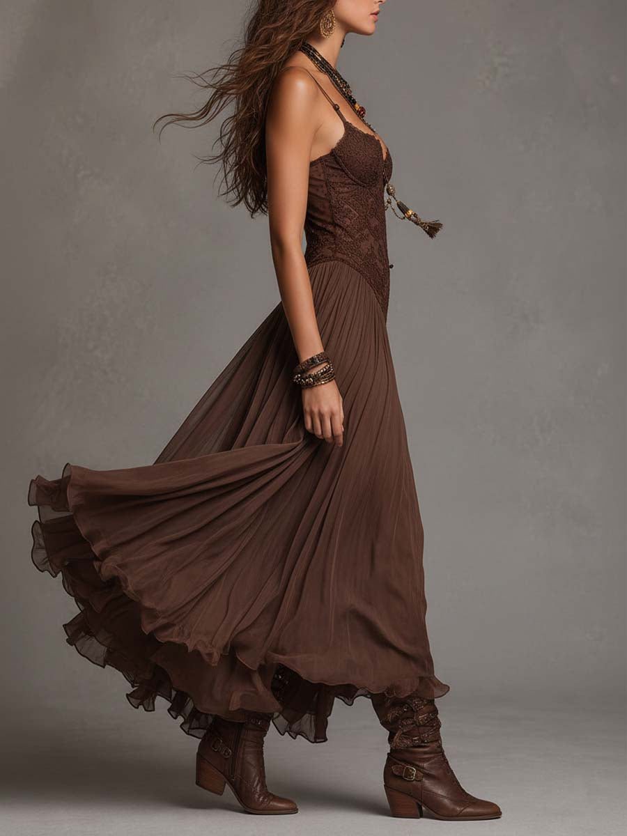 Marlene | Chiffon-Maxikleid mit Spitze
