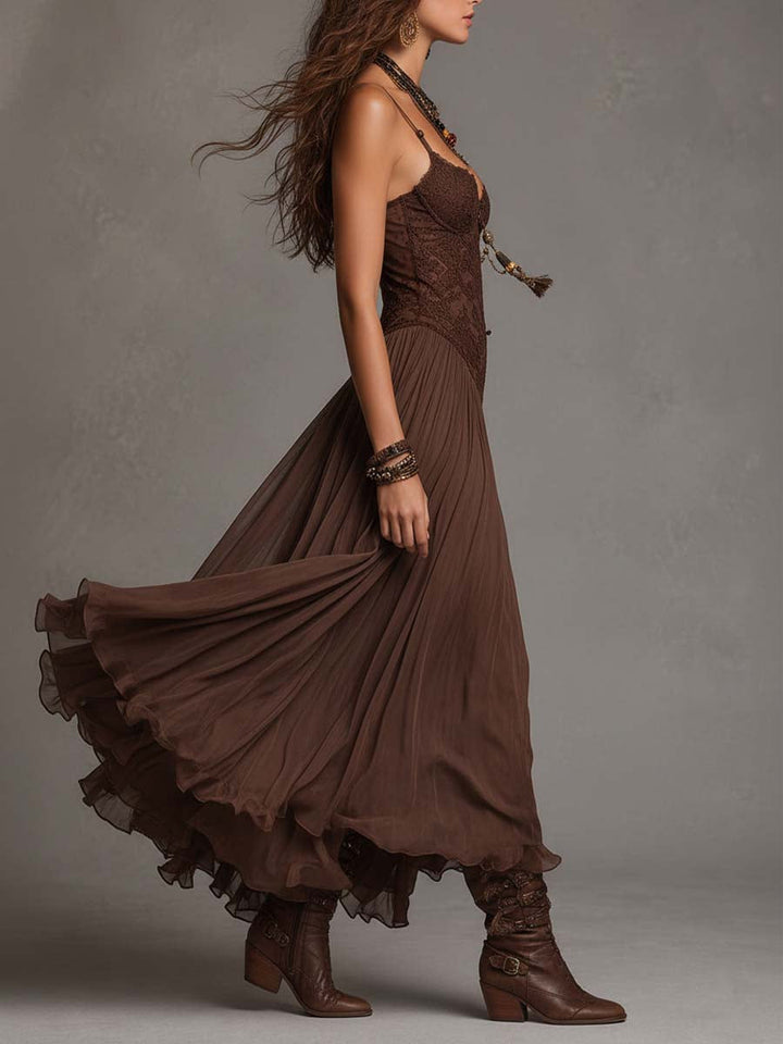 Marlene | Chiffon-Maxikleid mit Spitze