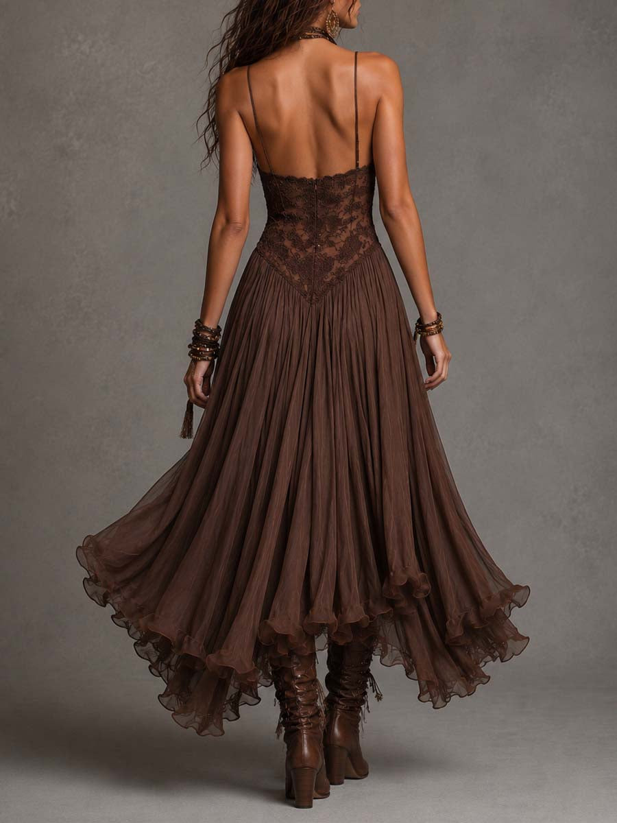 Marlene | Chiffon-Maxikleid mit Spitze