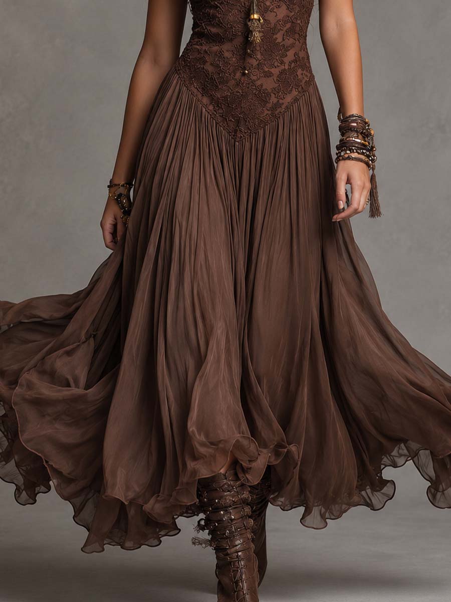 Marlene | Chiffon-Maxikleid mit Spitze