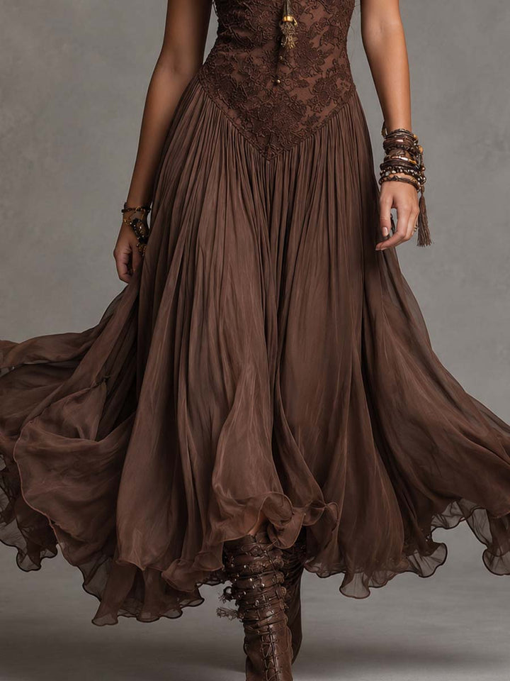 Marlene | Chiffon-Maxikleid mit Spitze