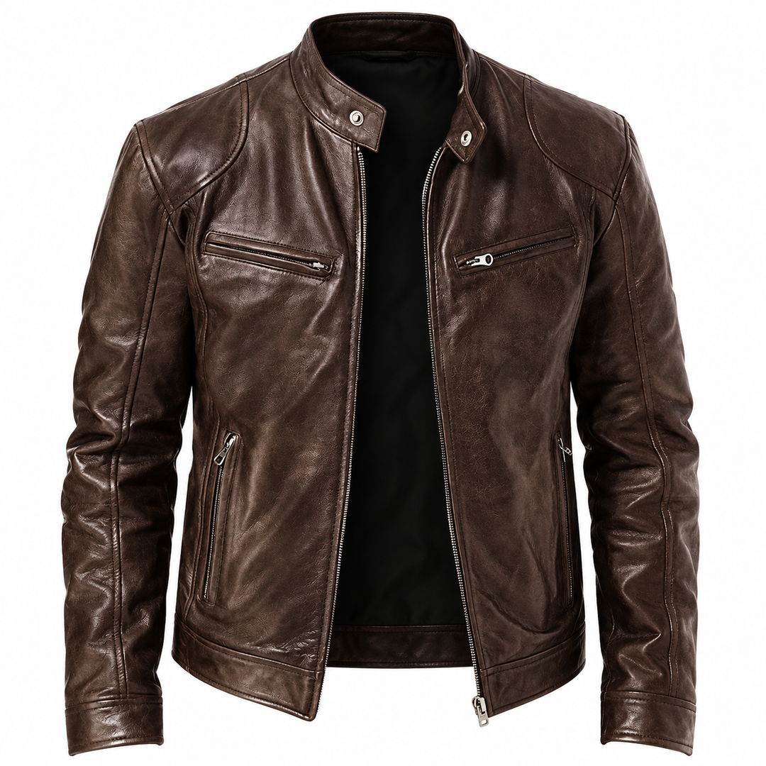 Gerhard | Leder-Bikerjacke mit Stehkragen