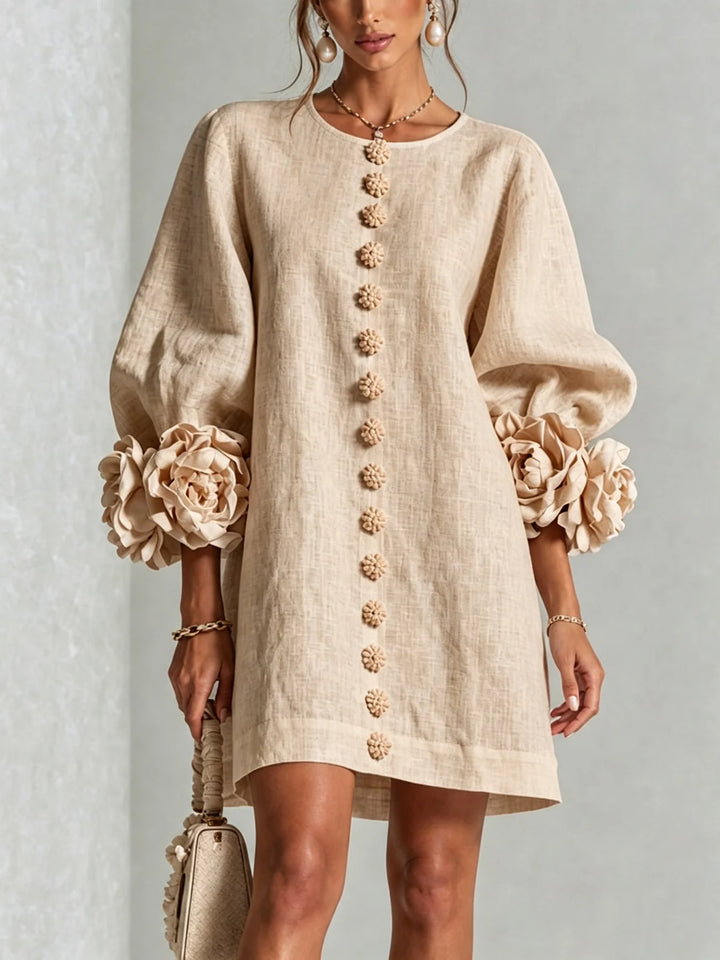 Ingrid | Leinenmix-Minikleid mit Rosendetails