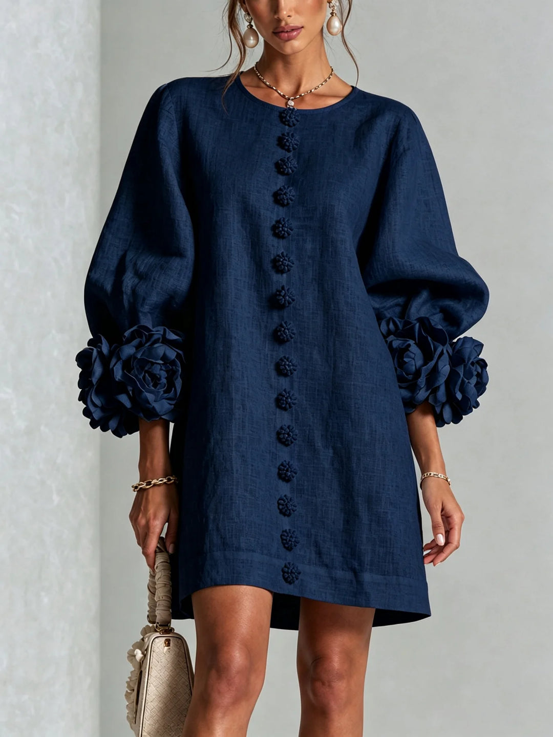 Ingrid | Leinenmix-Minikleid mit Rosendetails