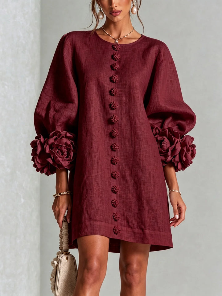 Ingrid | Leinenmix-Minikleid mit Rosendetails