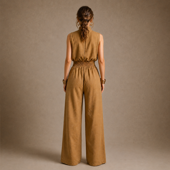 Nao | Kamelfarbener Rollkragen-Jumpsuit mit weitem Bein