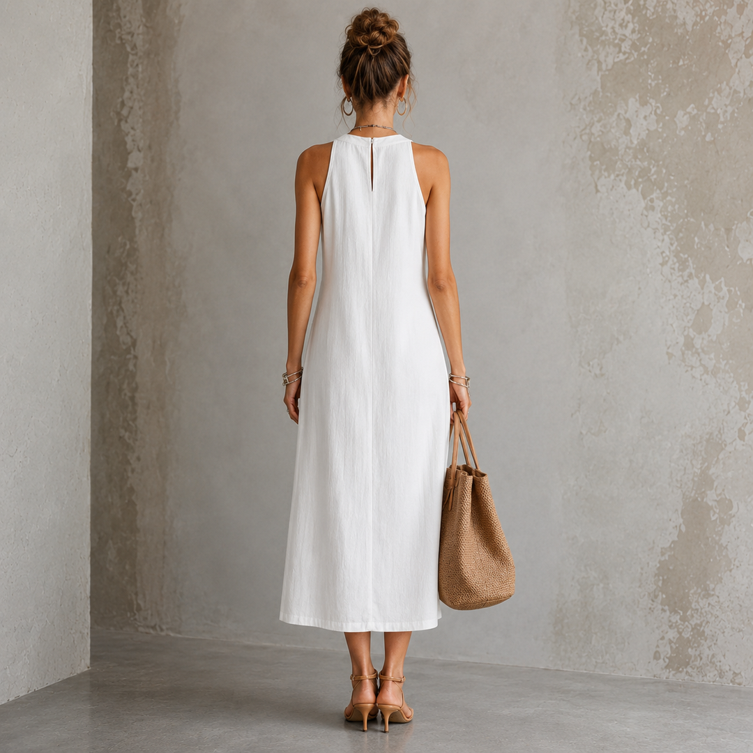 Kaori | Stehkragen-Leinenkleid