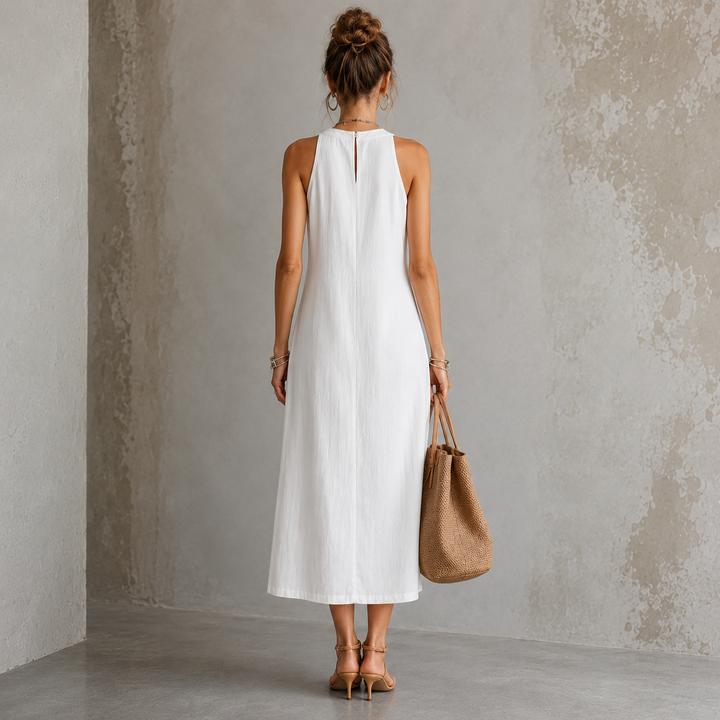 Kaori | Stehkragen-Leinenkleid