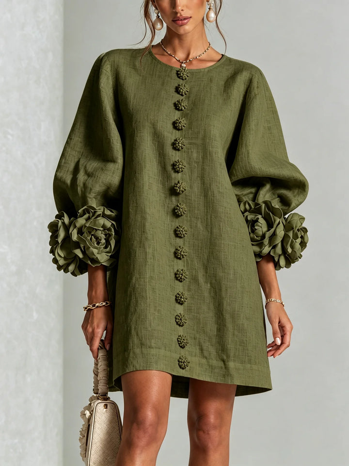 Ingrid | Leinenmix-Minikleid mit Rosendetails