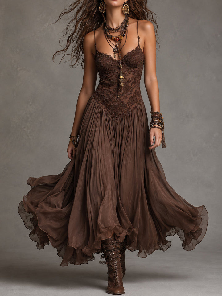 Marlene | Chiffon-Maxikleid mit Spitze