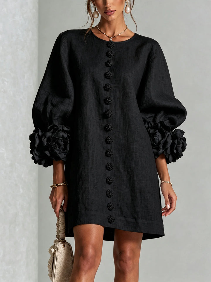 Ingrid | Leinenmix-Minikleid mit Rosendetails
