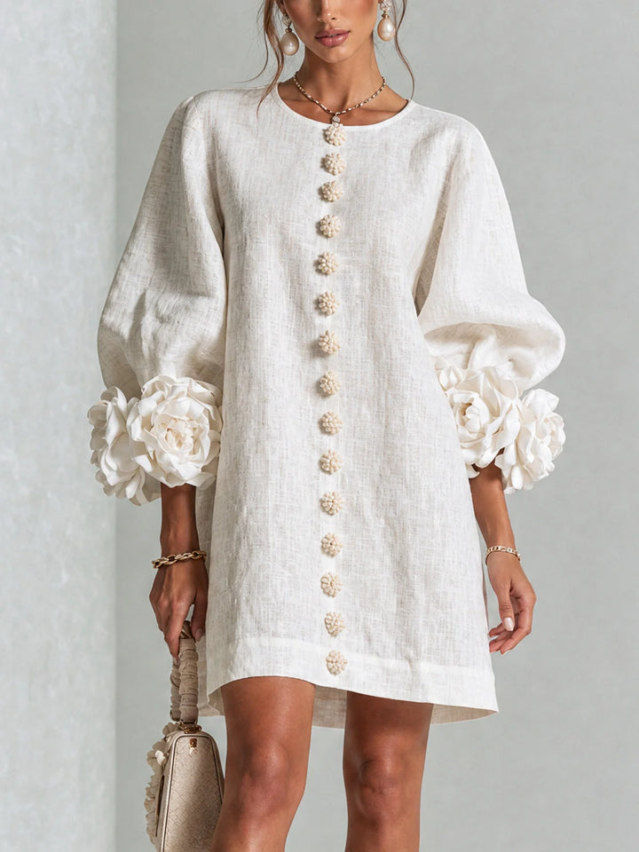 Ingrid | Leinenmix-Minikleid mit Rosendetails
