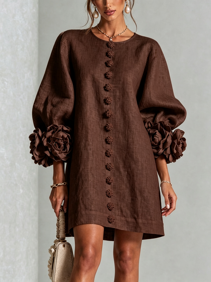 Ingrid | Leinenmix-Minikleid mit Rosendetails