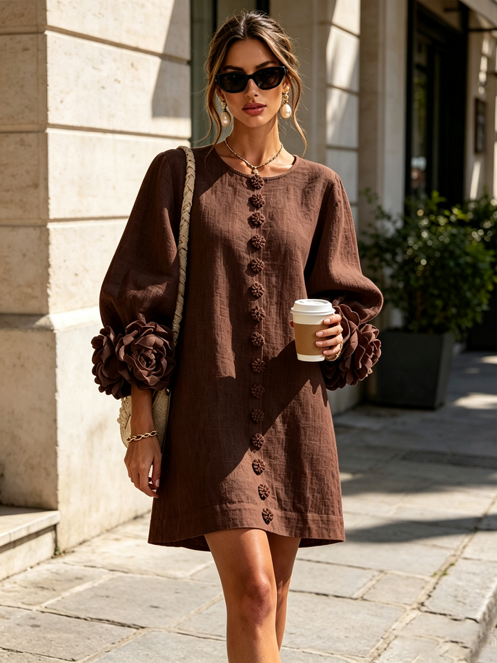 Ingrid | Leinenmix-Minikleid mit Rosendetails