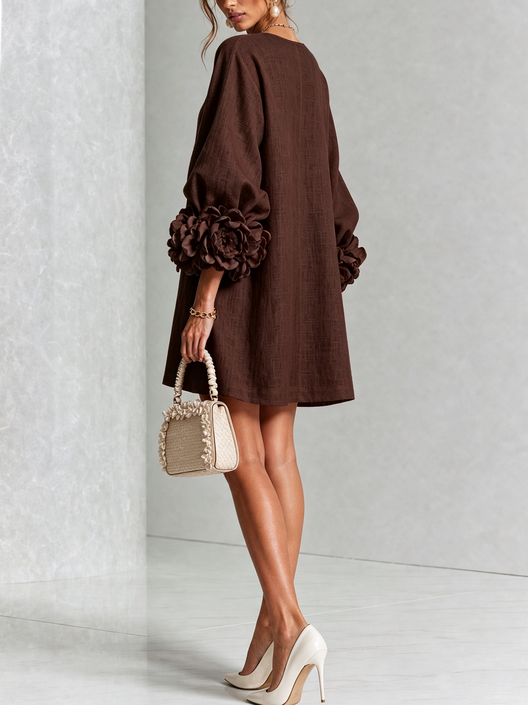 Ingrid | Leinenmix-Minikleid mit Rosendetails