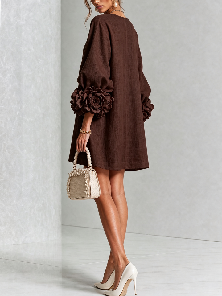 Ingrid | Leinenmix-Minikleid mit Rosendetails