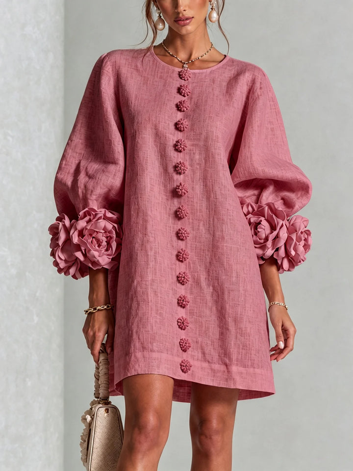Ingrid | Leinenmix-Minikleid mit Rosendetails