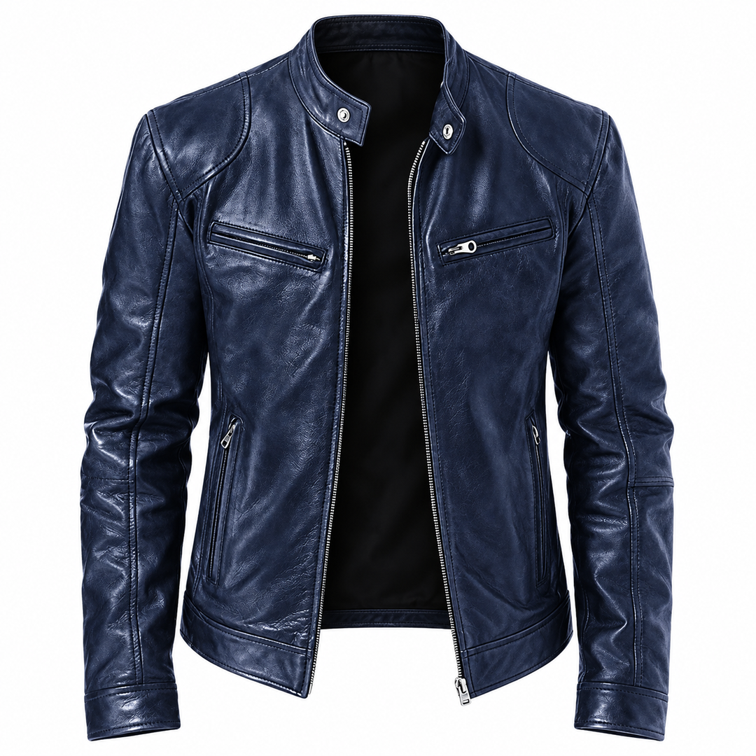 Gerhard | Leder-Bikerjacke mit Stehkragen