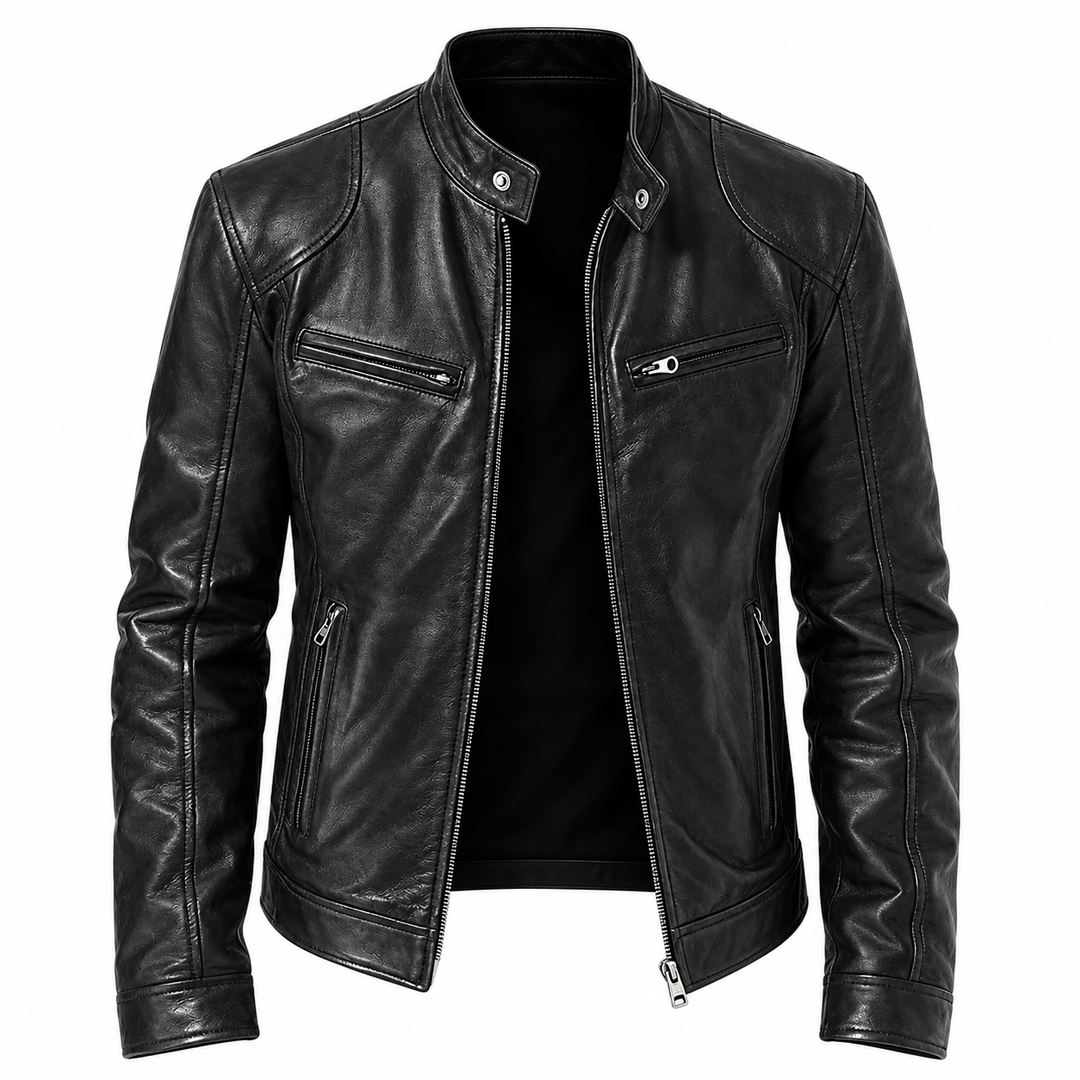 Gerhard | Leder-Bikerjacke mit Stehkragen