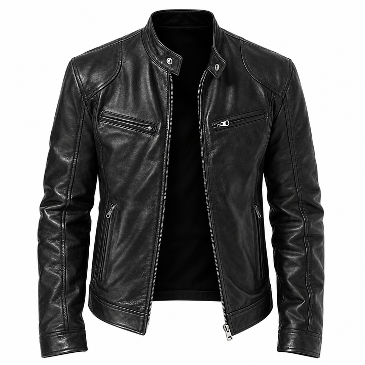 Gerhard | Leder-Bikerjacke mit Stehkragen