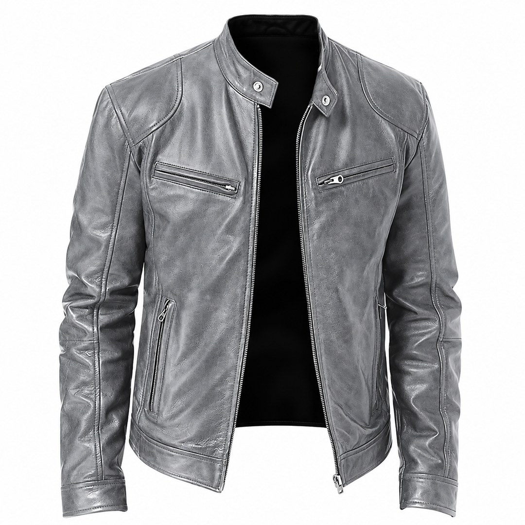 Gerhard | Leder-Bikerjacke mit Stehkragen