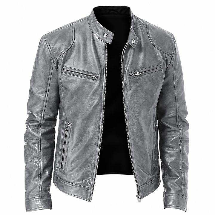 Gerhard | Leder-Bikerjacke mit Stehkragen