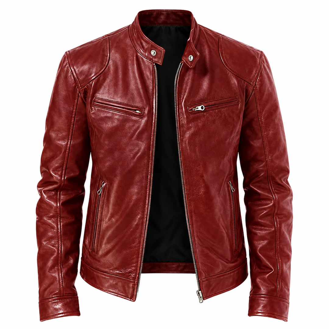 Gerhard | Leder-Bikerjacke mit Stehkragen