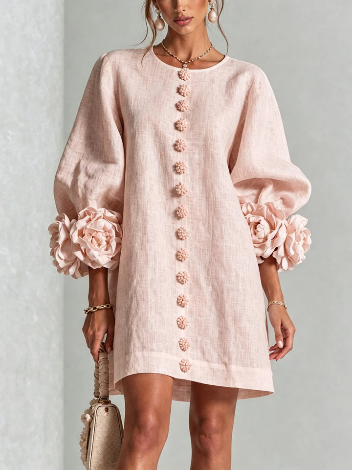 Ingrid | Leinenmix-Minikleid mit Rosendetails