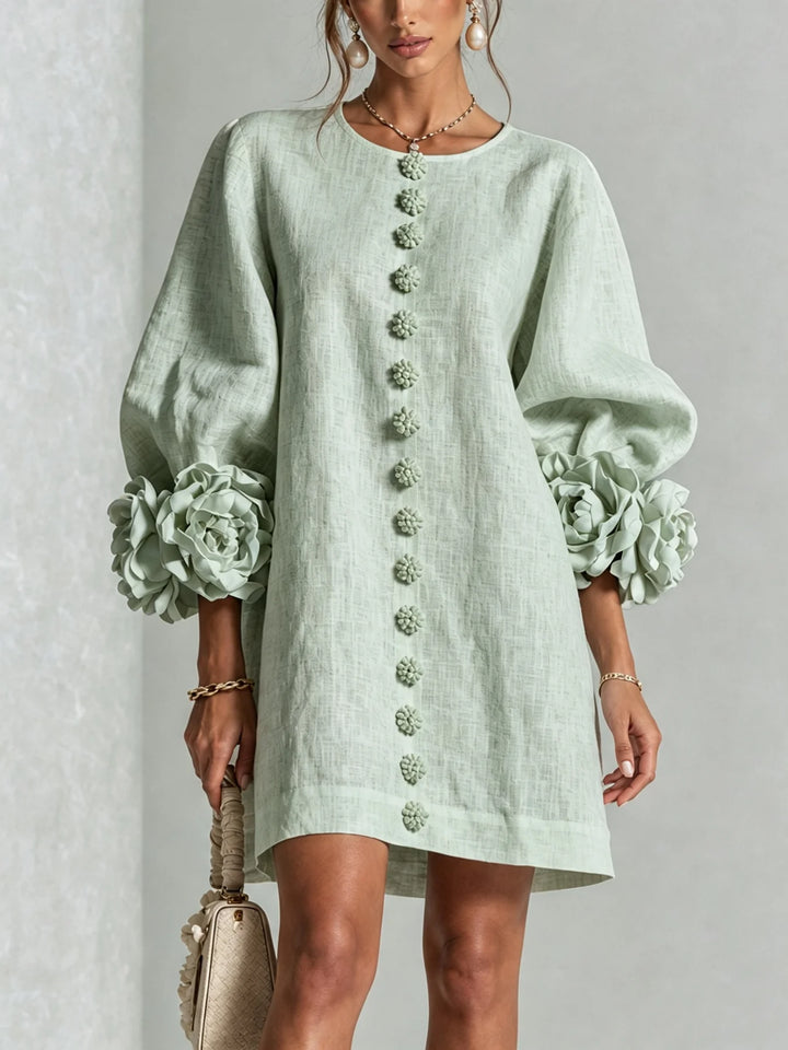 Ingrid | Leinenmix-Minikleid mit Rosendetails